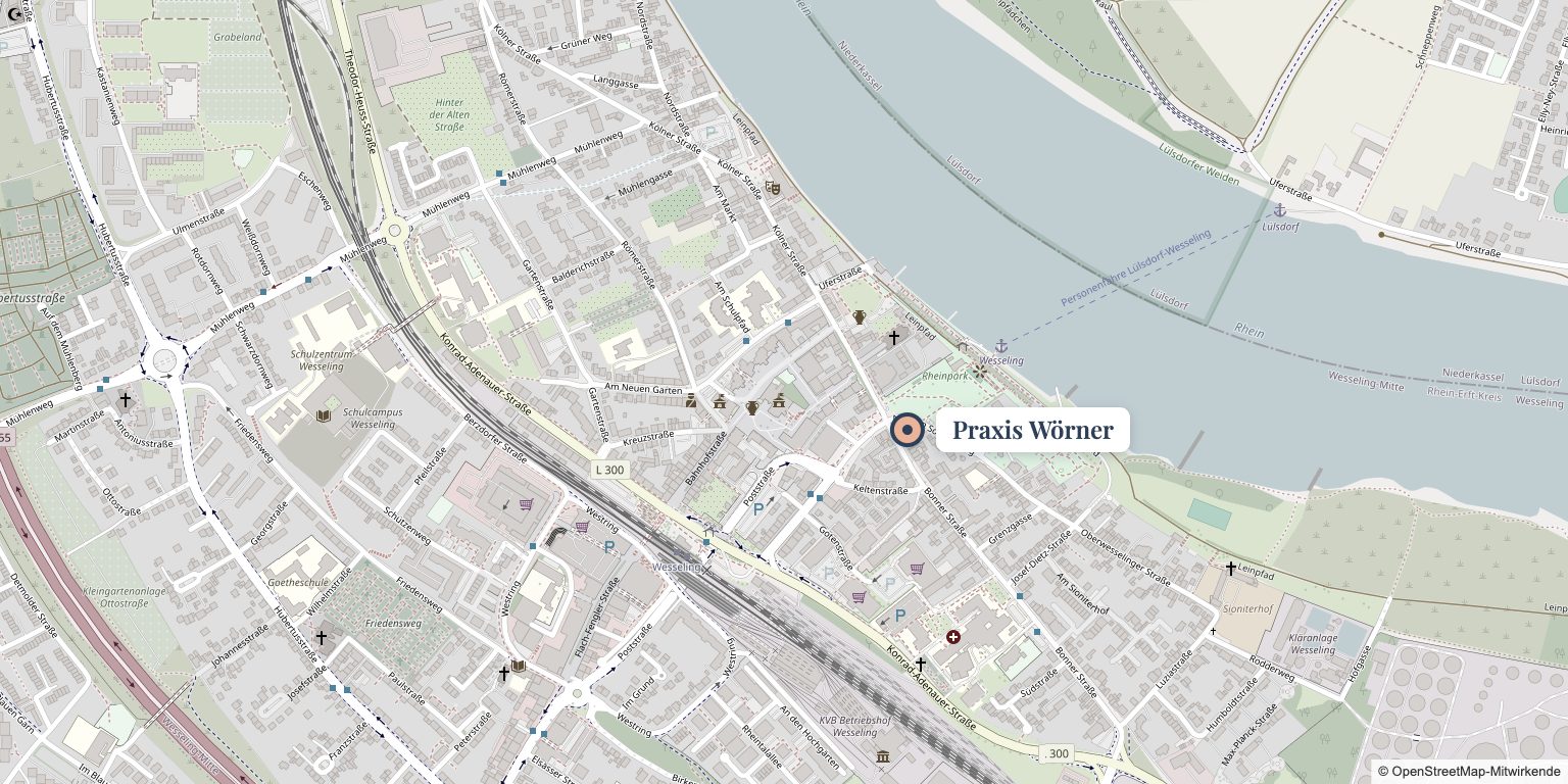 Lageplan: Praxis Wörner, Bonner Straße 31, Wesseling
